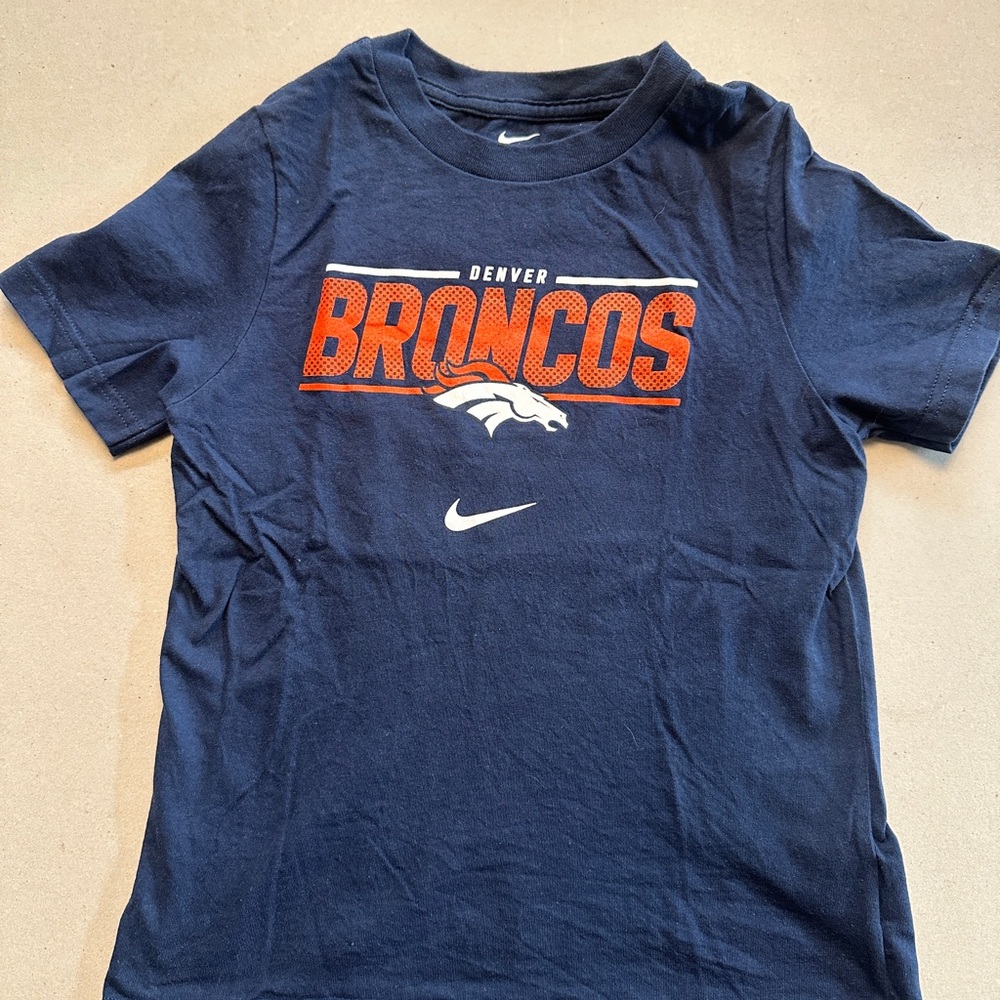 Nike Navy and Orange Broncos Graphic Tee